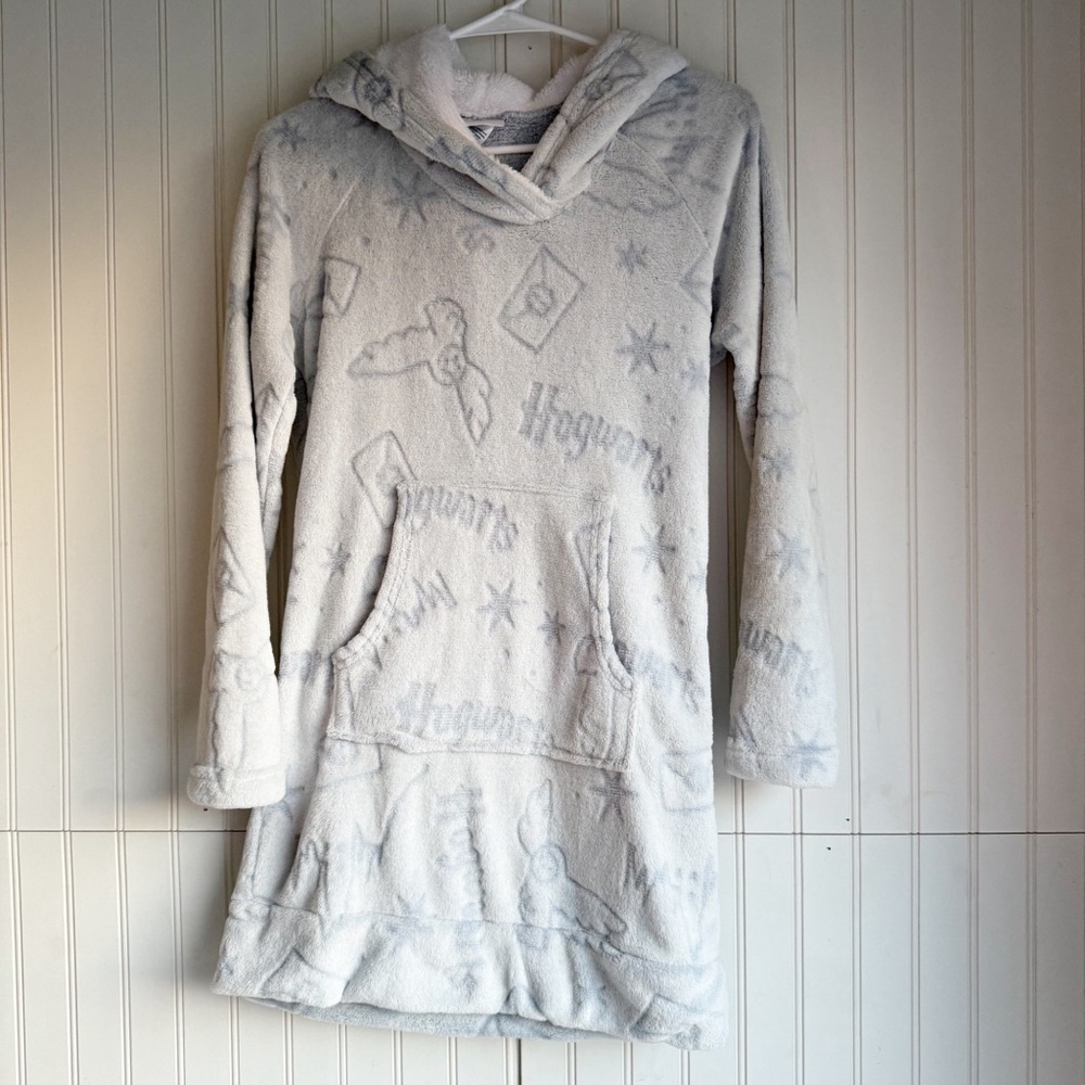 Wizarding World Of Harry Potter Size S Blue Gray Cozy Fleece Hooded Nightgown